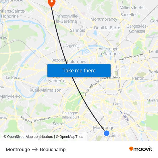 Montrouge to Beauchamp map