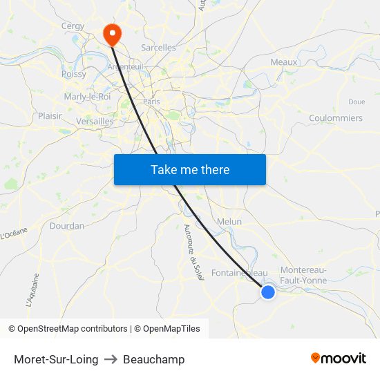 Moret-Sur-Loing to Beauchamp map