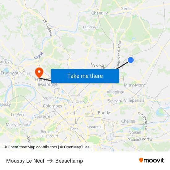 Moussy-Le-Neuf to Beauchamp map