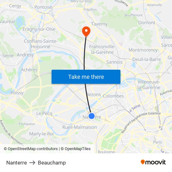 Nanterre to Beauchamp map