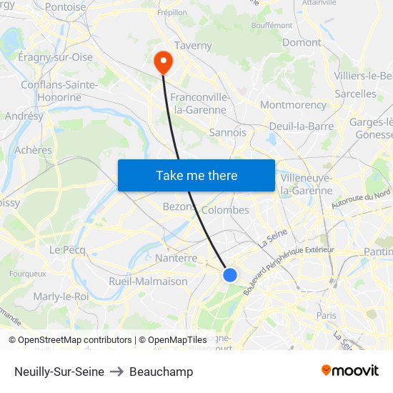 Neuilly-Sur-Seine to Beauchamp map