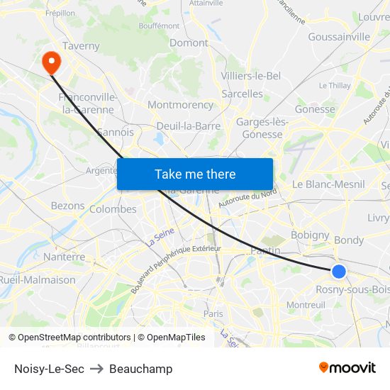 Noisy-Le-Sec to Beauchamp map