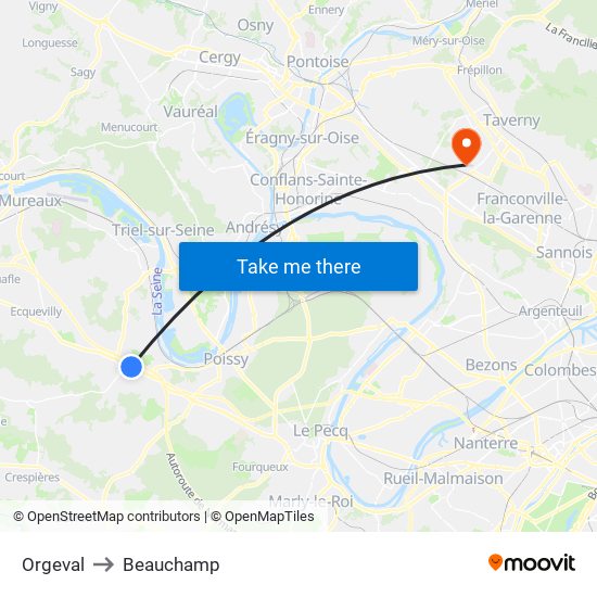 Orgeval to Beauchamp map