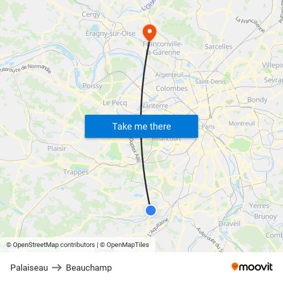 Palaiseau to Beauchamp map