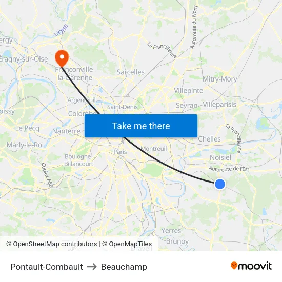 Pontault-Combault to Beauchamp map