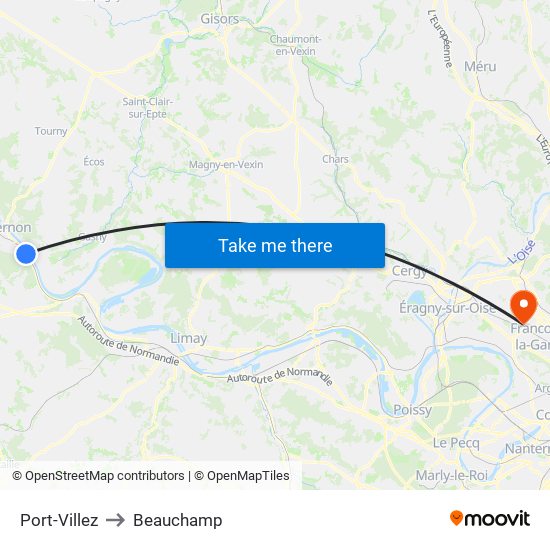 Port-Villez to Beauchamp map