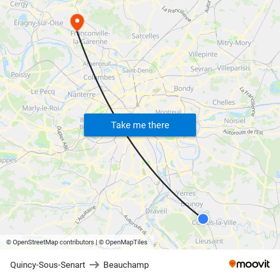 Quincy-Sous-Senart to Beauchamp map