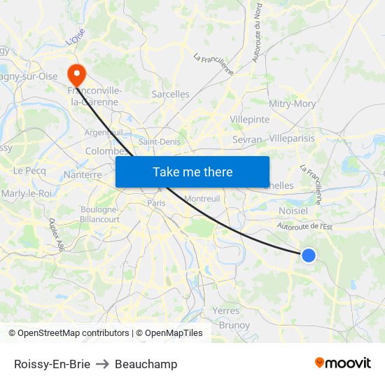 Roissy-En-Brie to Beauchamp map