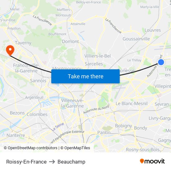 Roissy-En-France to Beauchamp map