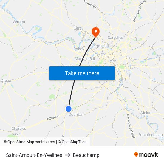 Saint-Arnoult-En-Yvelines to Beauchamp map
