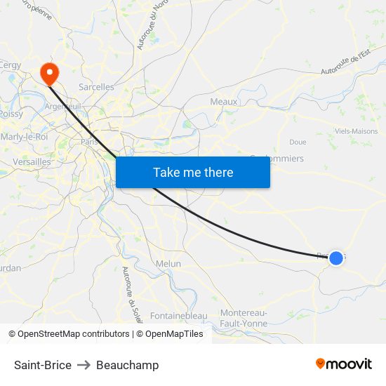 Saint-Brice to Beauchamp map