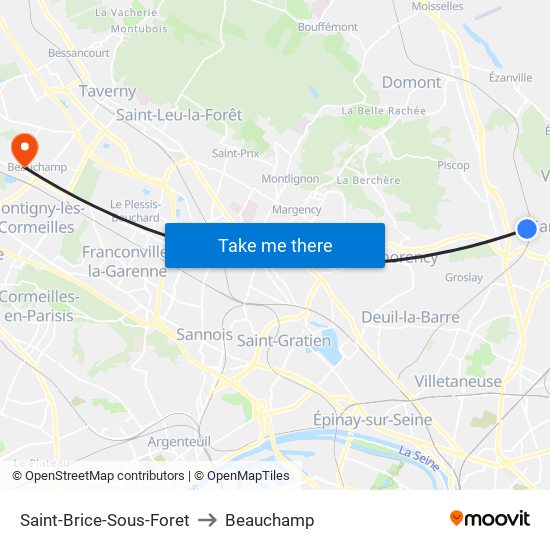 Saint-Brice-Sous-Foret to Beauchamp map