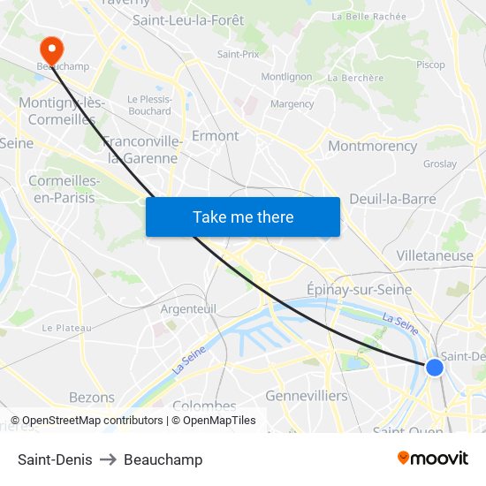 Saint-Denis to Beauchamp map