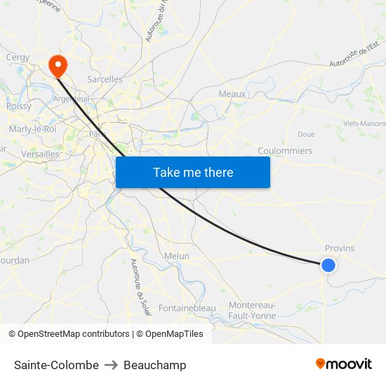 Sainte-Colombe to Beauchamp map