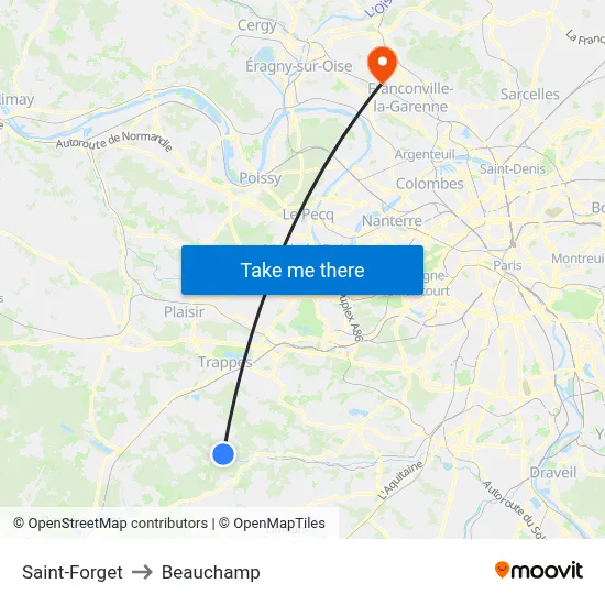 Saint-Forget to Beauchamp map