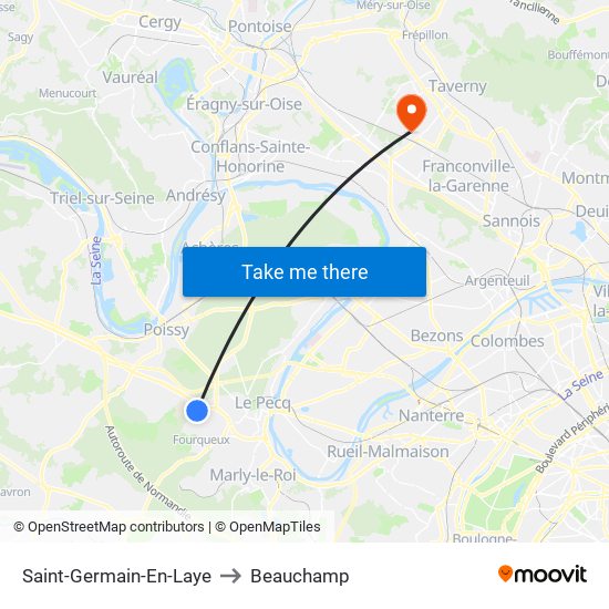 Saint-Germain-En-Laye to Beauchamp map