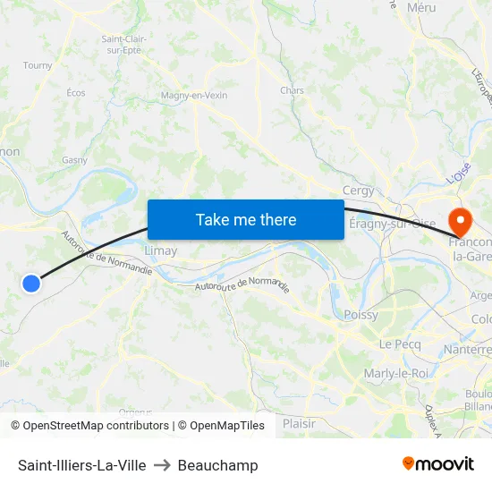 Saint-Illiers-La-Ville to Beauchamp map