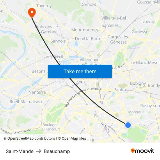 Saint-Mande to Beauchamp map