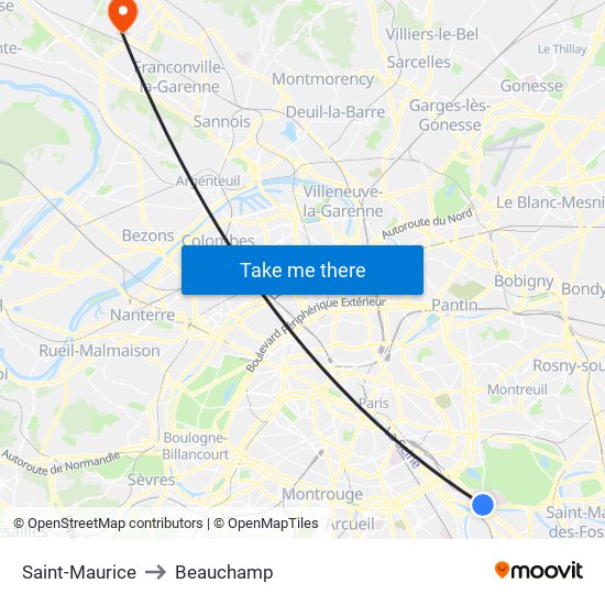 Saint-Maurice to Beauchamp map