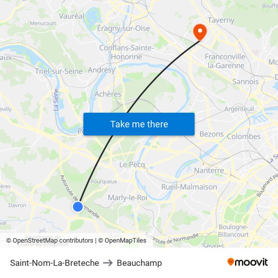 Saint-Nom-La-Breteche to Beauchamp map