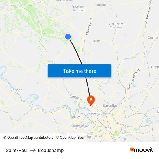 Saint-Paul to Beauchamp map