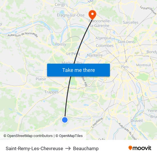 Saint-Remy-Les-Chevreuse to Beauchamp map