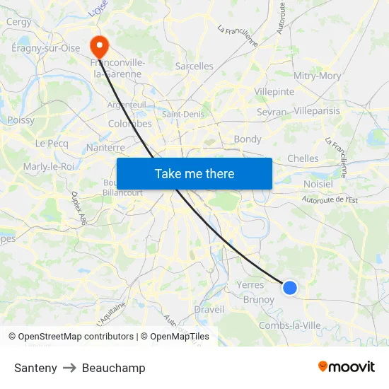 Santeny to Beauchamp map