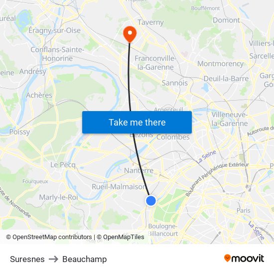 Suresnes to Beauchamp map