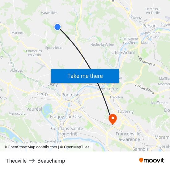 Theuville to Beauchamp map