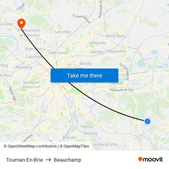Tournan-En-Brie to Beauchamp map