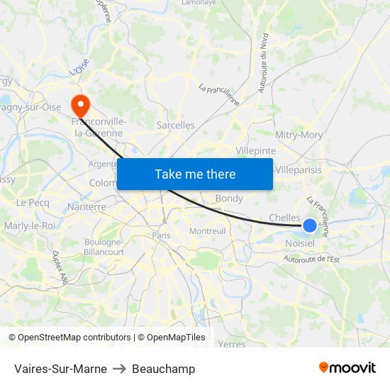Vaires-Sur-Marne to Beauchamp map