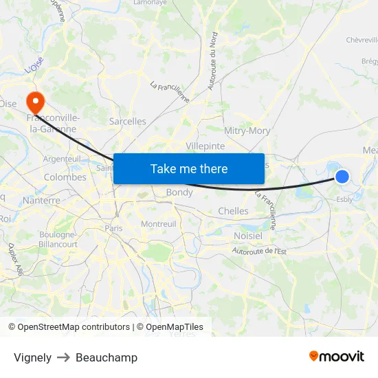 Vignely to Beauchamp map