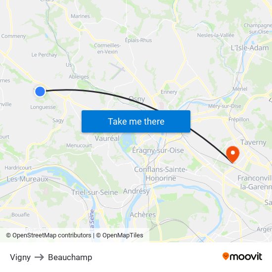 Vigny to Beauchamp map