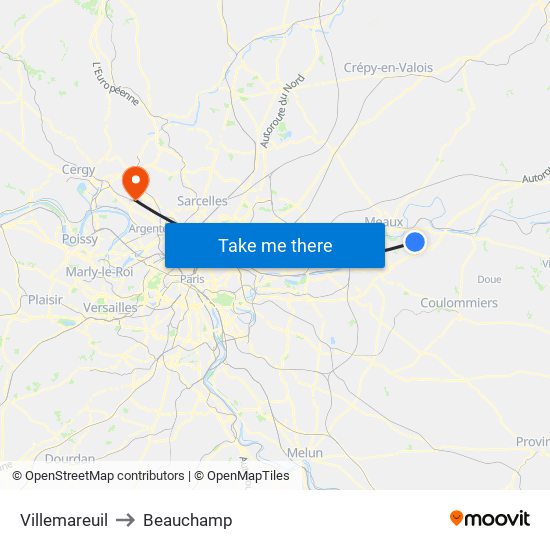 Villemareuil to Beauchamp map