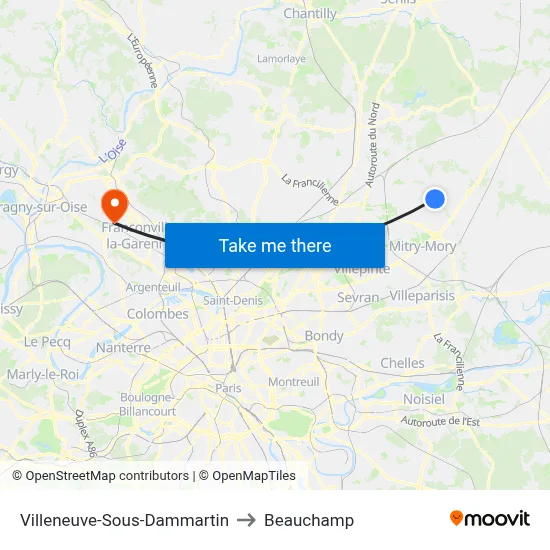 Villeneuve-Sous-Dammartin to Beauchamp map