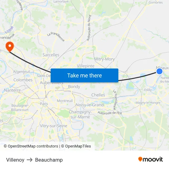 Villenoy to Beauchamp map