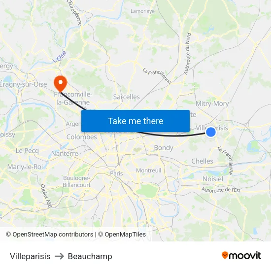 Villeparisis to Beauchamp map