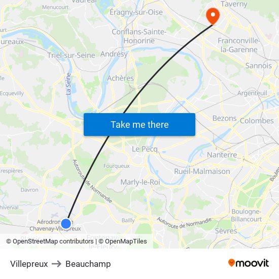 Villepreux to Beauchamp map