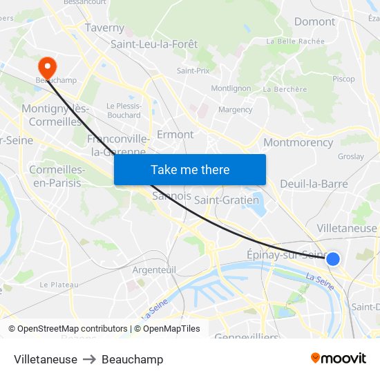 Villetaneuse to Beauchamp map