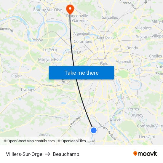 Villiers-Sur-Orge to Beauchamp map