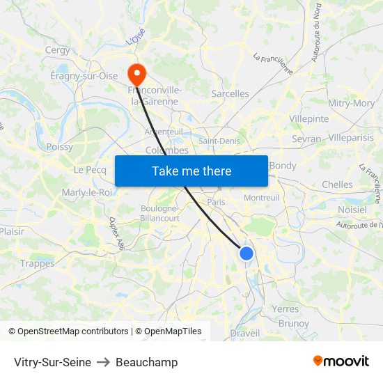 Vitry-Sur-Seine to Beauchamp map