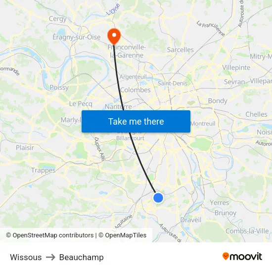 Wissous to Beauchamp map