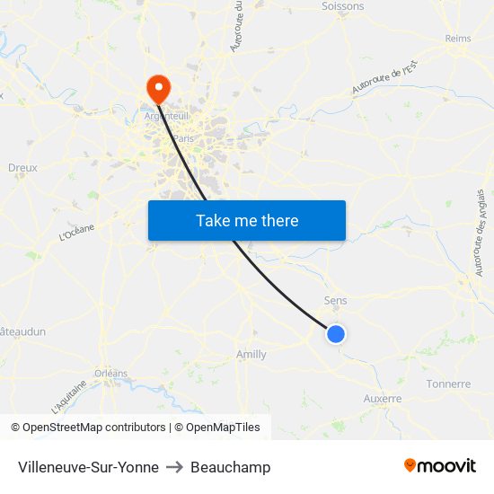 Villeneuve-Sur-Yonne to Beauchamp map