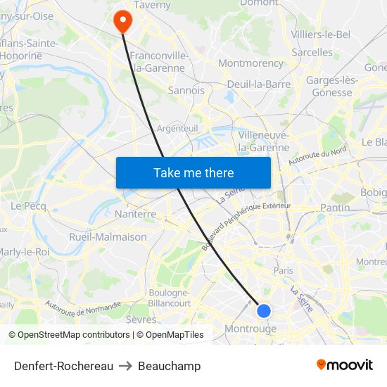 Denfert-Rochereau to Beauchamp map