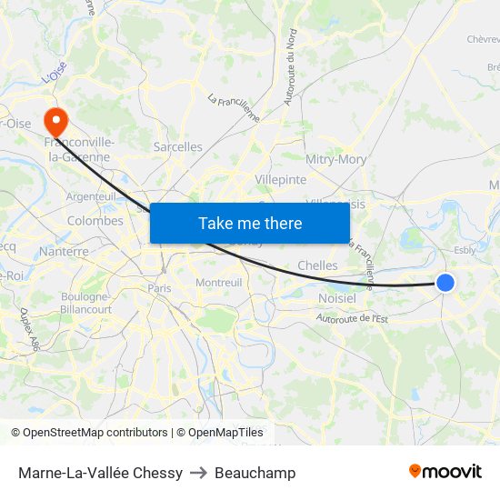 Marne-La-Vallée Chessy to Beauchamp map