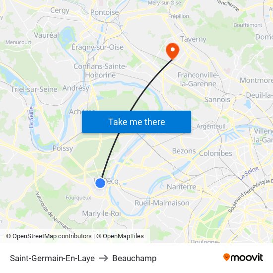 Saint-Germain-En-Laye to Beauchamp map