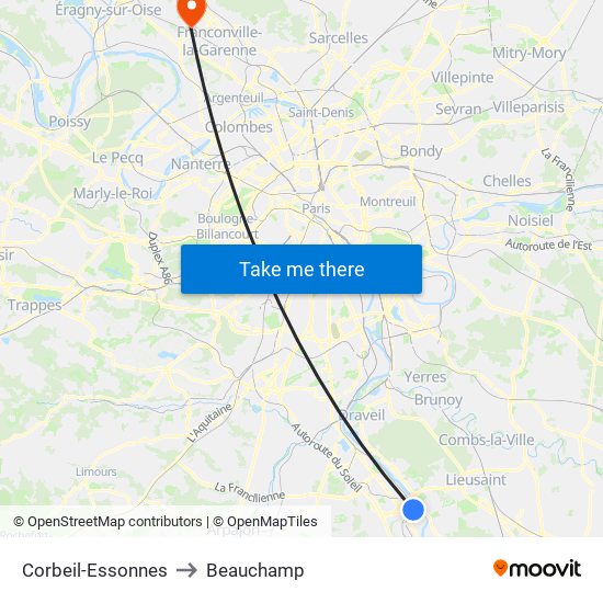 Corbeil-Essonnes to Beauchamp map