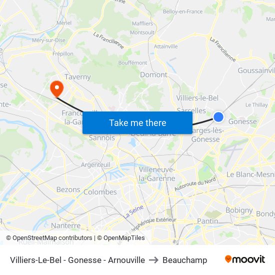 Villiers-Le-Bel - Gonesse - Arnouville to Beauchamp map