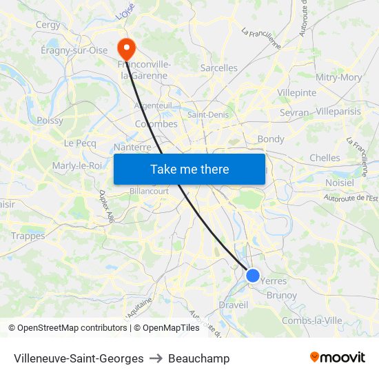 Villeneuve-Saint-Georges to Beauchamp map
