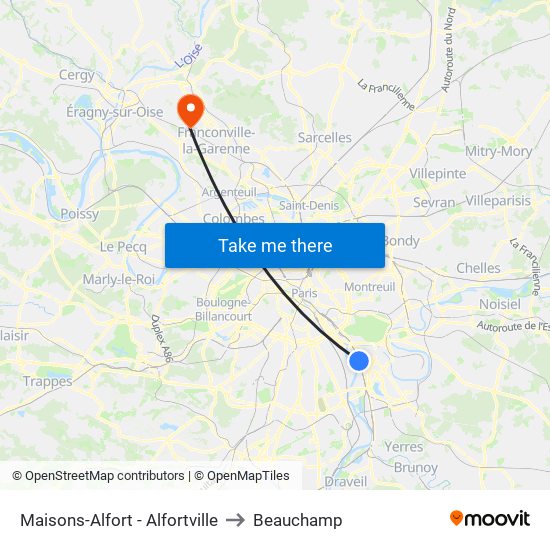 Maisons-Alfort - Alfortville to Beauchamp map